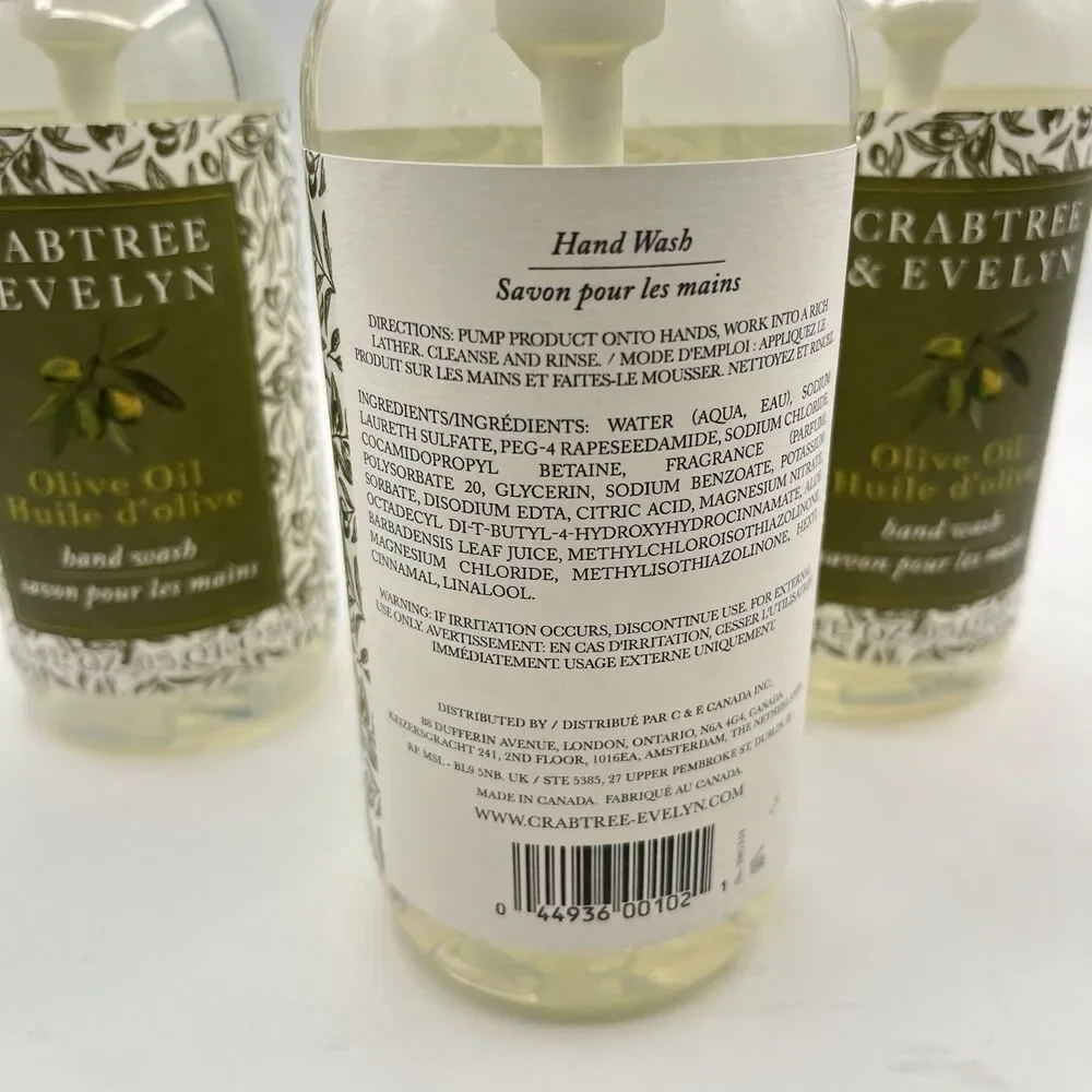 3 Crabtree Evelyn OLIVE OIL Luxury Hand Wash Soap 16.9 oz